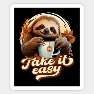 Take it Easy – Cute Sloth Drinks Tea. Sticker